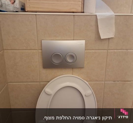 לחצן הדחה כפול מעל מושב אסלה בחדר אמבטיה